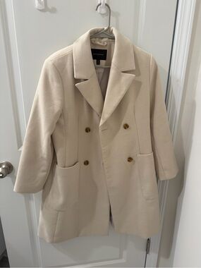 Banana Republic Cream Double-Breasted Midi Coat
